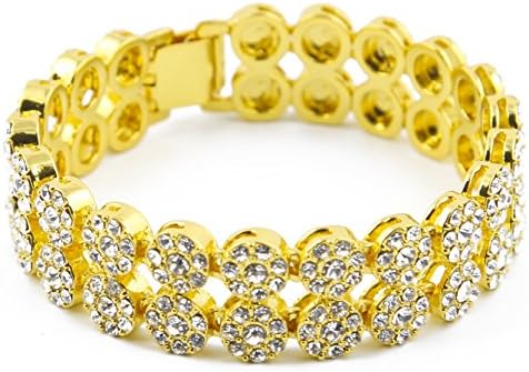HerQueen 2 Rows Hip Hop Bracelet For Men Stylish Men Bracelet with Rhinestone Deco Color Gold