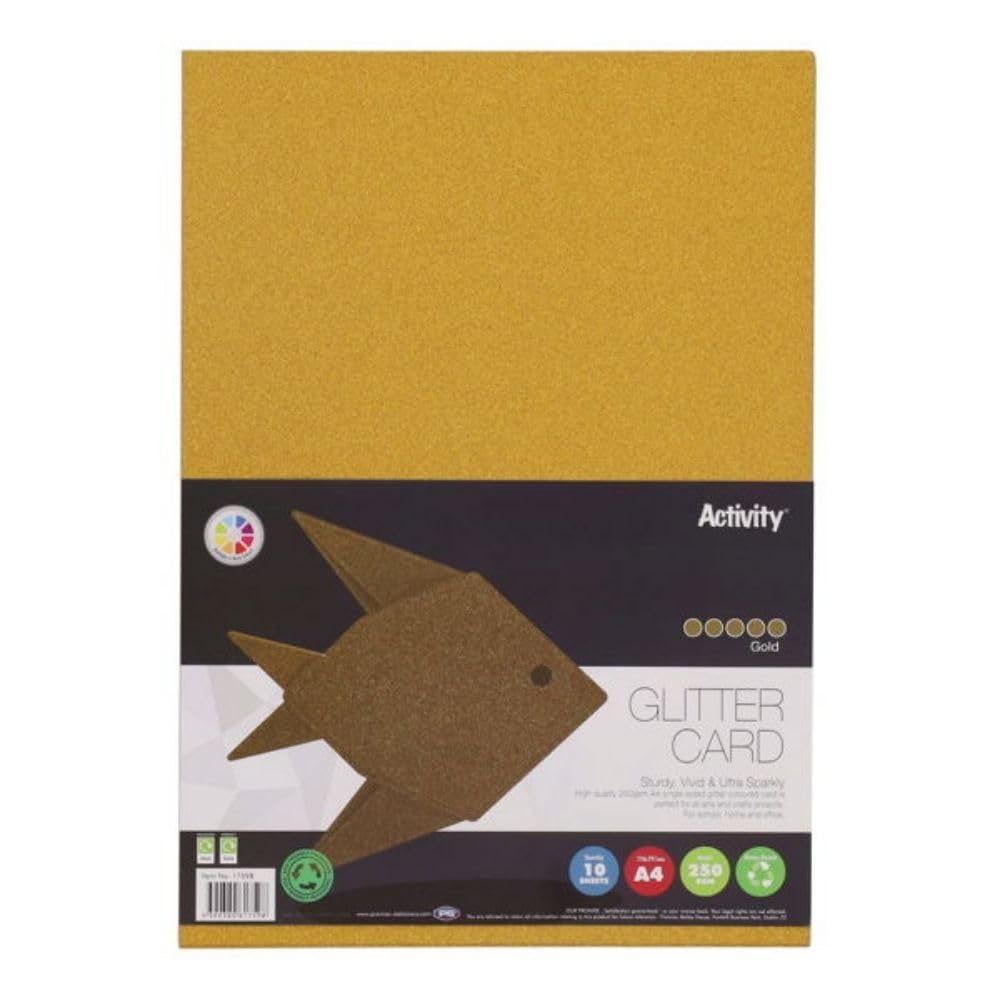 Premier Stationery A4 Gold Glitter Card (250gsm)- Pack of 10, Perfect for kids art & craft card making activities, DIY Crafts, Scrapbooking and much more.
