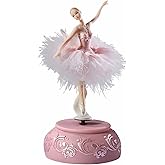 Singeek Ballerina Music Box Figurine Plays Swan Lake Tune, Musical Figure Hand-Painted Feather Skirt Ballet Recital Gift for Daughter Granddaughter Girls Wife Birthday