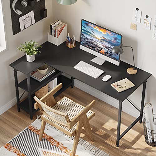 Bestier L Shaped Desk with Storage Shelves 55 Inch Corner Computer Desk Writing Study Table