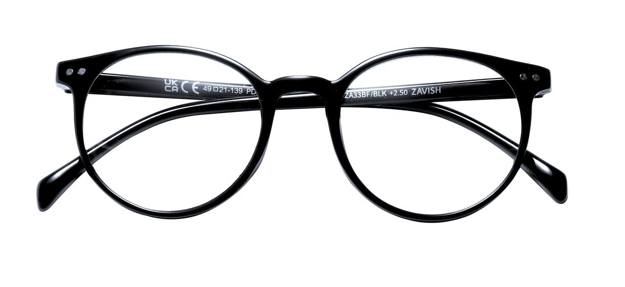 Reading Glasses Round Designer Black Frame Spring Hinges Mens Womens & Case +1.25 | ZA33R