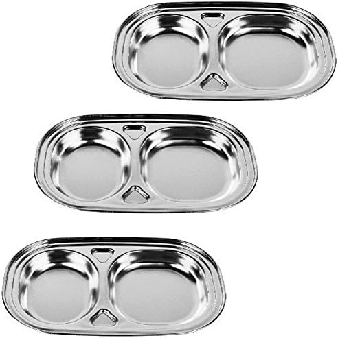 Stainless Steel Divided Tray Divided Dinner Snack Plate Kids Baby Plate Diet Plate Diet Food Control Tray Set (2section 3pack)
