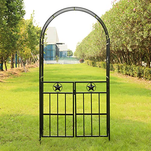 Peachtree Press Inc Metal Garden Arbor Trellis with Gate 7'5''H x3'7''W Arch Garden Arbour Pergola for Climbing Plant Outdoor Lawn Backyard