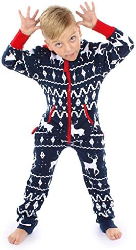 Cityofli Children Boys Hoodie Jumpsuit Cute Christmas Elk Print Long Sleeve Outfit Family Clothes (3 Years Old, Blue)