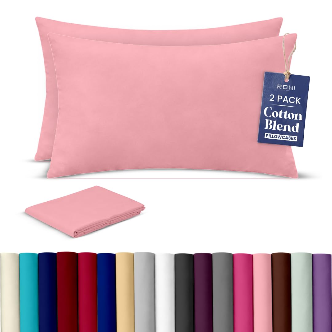 Rohi Luxury Pink Pillow Cases 2 Pack - (50ร75cm) | Soft & Comfy Cotton Blend Pillow Covers with Envelope Closure | Breathable, Anti-Allergy, Fade & Wrinkle Resistant