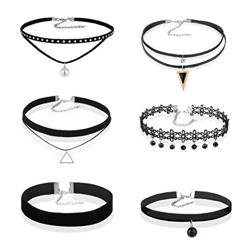 6 Pieces Choker Necklace Set Stretch Velvet Classic Gothic Tattoo Lace Choker