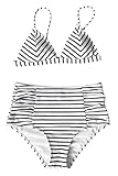 Cupshe Fashion Women's Stripe Pattern High-waisted Bikini Set Beach Swimwear (M)