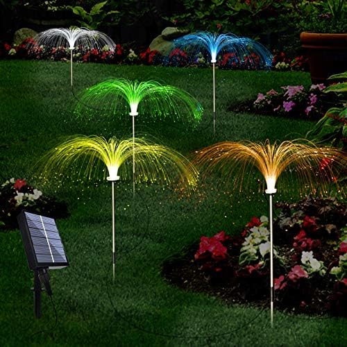 Upgraded Photo voltaic Backyard Lights Out of doors 5 Pack, 7 Coloration Altering Photo voltaic Flowers Backyard Lights, Waterproof Out of doors Ornamental Photo voltaic Jellyfish Gentle for Yard Patio Backyard Pathway Vacation Decorations