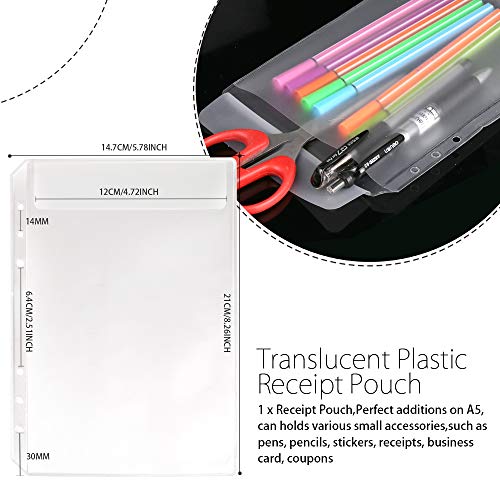 2 Pack A5 Refill Paper & 2 Pieces A5 Loose-Leaf Pockets & 1 Pack 160 Pieces Index Tabs with Ruler, LEOBRO A5 6 Holes Refillable Craft Paper for 6-Ring Binder Leather Journal Notebooks