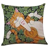 European Cat Flax Square Decorative Throw Pillow Case Cushion Cover 43x43 CM by Vibola (C)