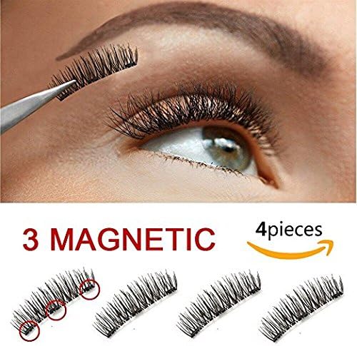 Magnetic Eyelashes Glue-free 3 Magnet Black False Eyelashes for Natural Look 3D Reusable Best Triple Fake Lashes Extensions (1 Pairs 4PCS )