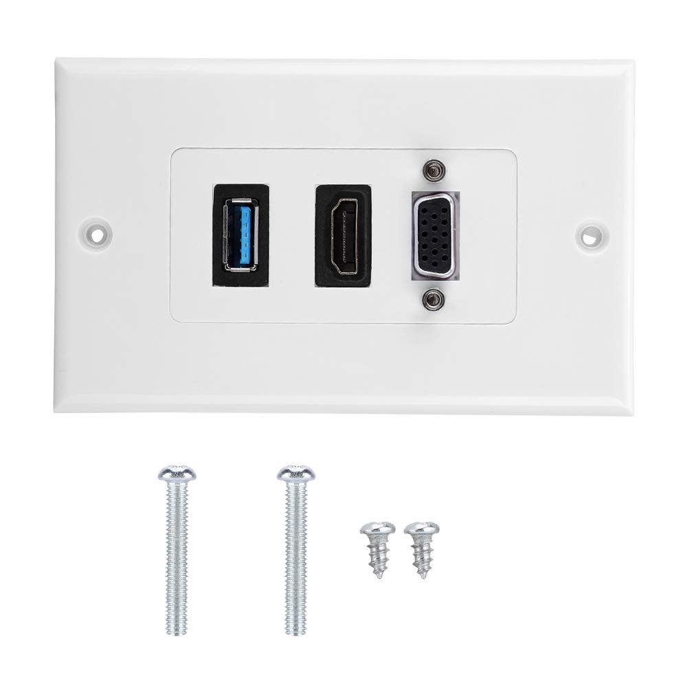 Garsent USB Wall Socket, 3 in 1 3 Ports VGA HDMI USB3.0 Socket Wall Mount Panel Audio Video Composite Module.