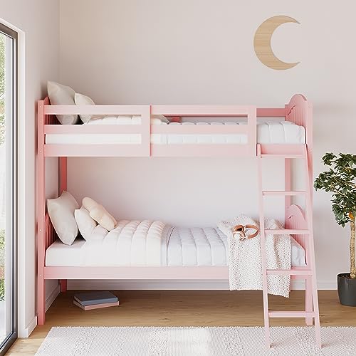 Photo 1 of **PARTIALSET**PART 1 OF 2**Storkcraft Long Horn Wood Twin Bunk Bed, Pink, Twin Bunk Beds for Kids with Ladder and Safety Rail, (Mattress Not Included)