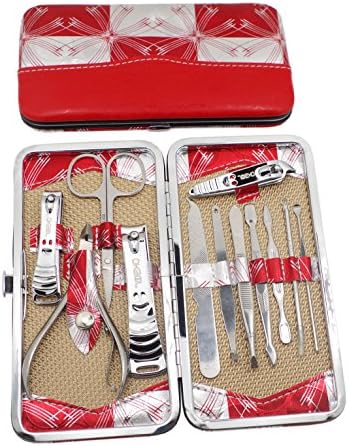 Okbool 12pcs Red Stainless Steel Nail Clipper Care Personal Manicure &amp; Pedicure Set Travel &amp; Grooming Kit