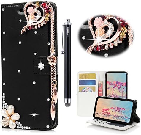 Galaxy S9+ Bling Wallet Case - Castle Cas 3D Handmade Sparkle Crystal Heart Pendant Flowers PU Leather Anti-Scratch Card Slots Bumper Design Cover Case for Samsung Galaxy S9 Plus - Colorful