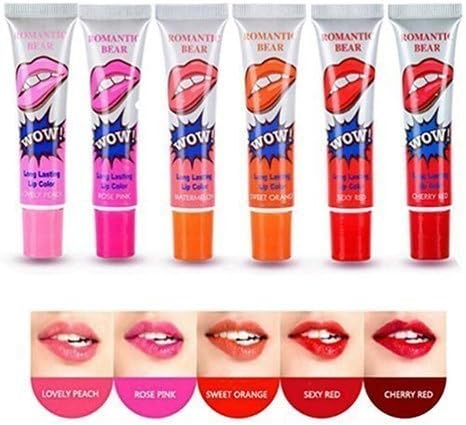 Set Of 6 Colors Peel Off Magic Lip Stick Waterproof Lip Tattoo Lipstick Matt Long Lasting Lip Gloss Sexy Red, Cherry Red Watermelon Lovely Peach Sweet Orange Rose Pink Hot Kiss Proof (ColoredBox)