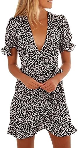YKA Autumn Dresses Floral Slim Wrap Dress V-Collar Slim Thin Slit Printed Dress
