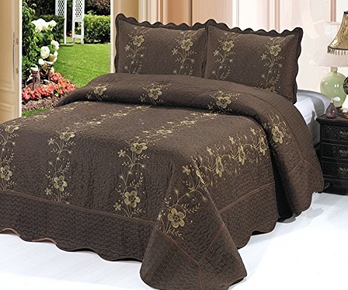 Homemusthaves-3 Piece Quilted Bedspread Brown Quilt Sham ...
