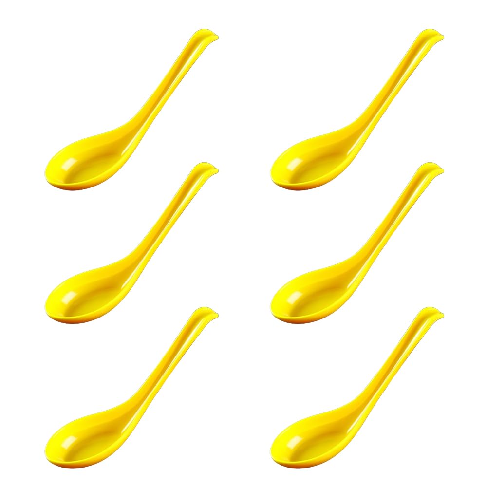 Rice Spoons - Ramen Noodle Soup Ladle & Serving Spoons (6, Yellow) - Asian Plain Style