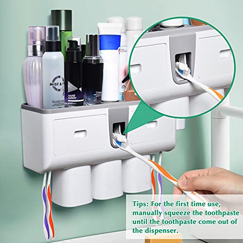 Pomeat Multifunctional Toothbrush Holder and Toothpaste Dispenser for