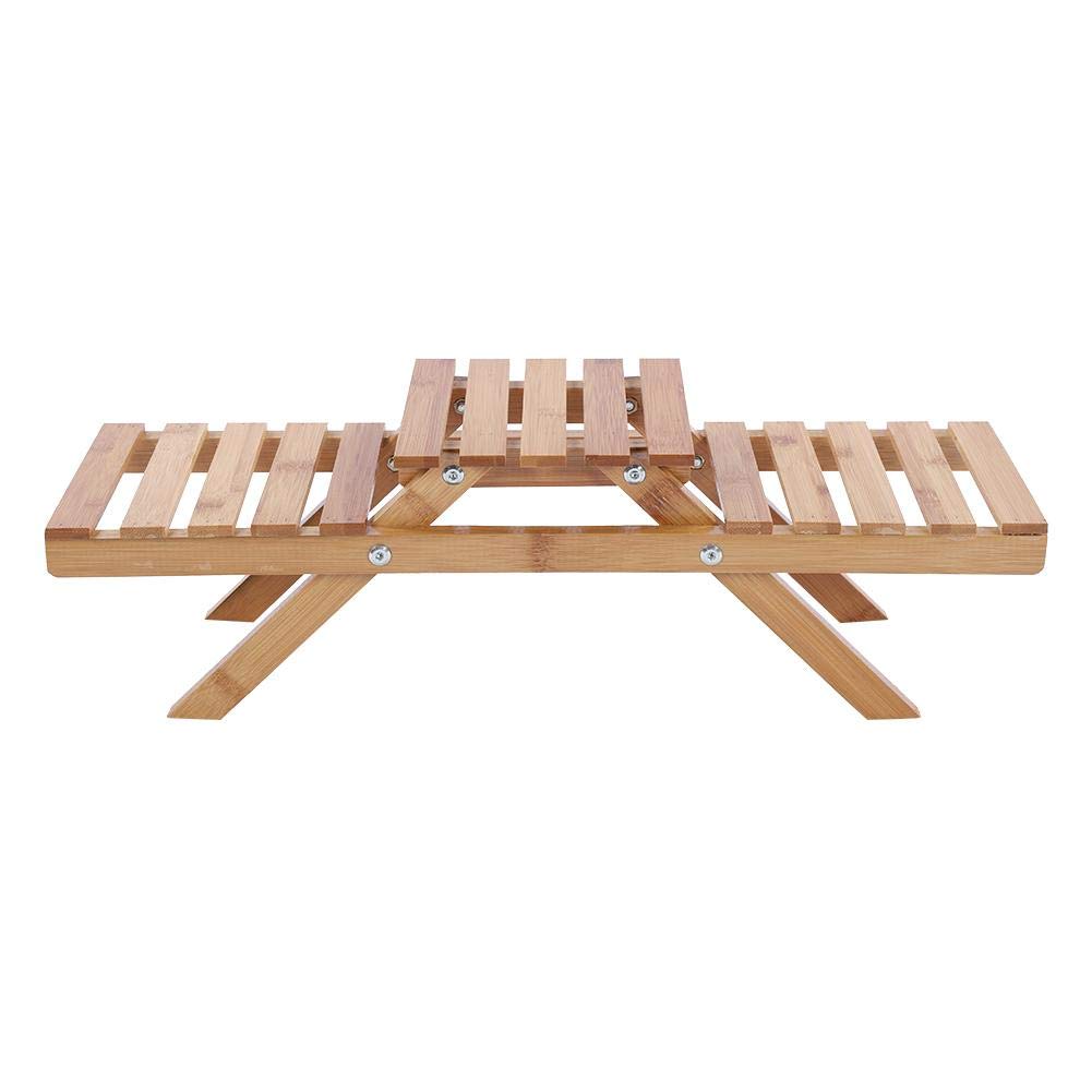 Atyhao Folding Plant Rack, Wooden Standing Foldable 2-layered Potted Plant Flower Shelf Storage Rack Garden