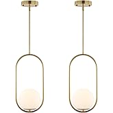 BYOLIIMA Modern Gold Globe Pendant Light Mid Century Chandelier 1-Light Brushed Brass Ceiling Hanging Lighting Fixture with W