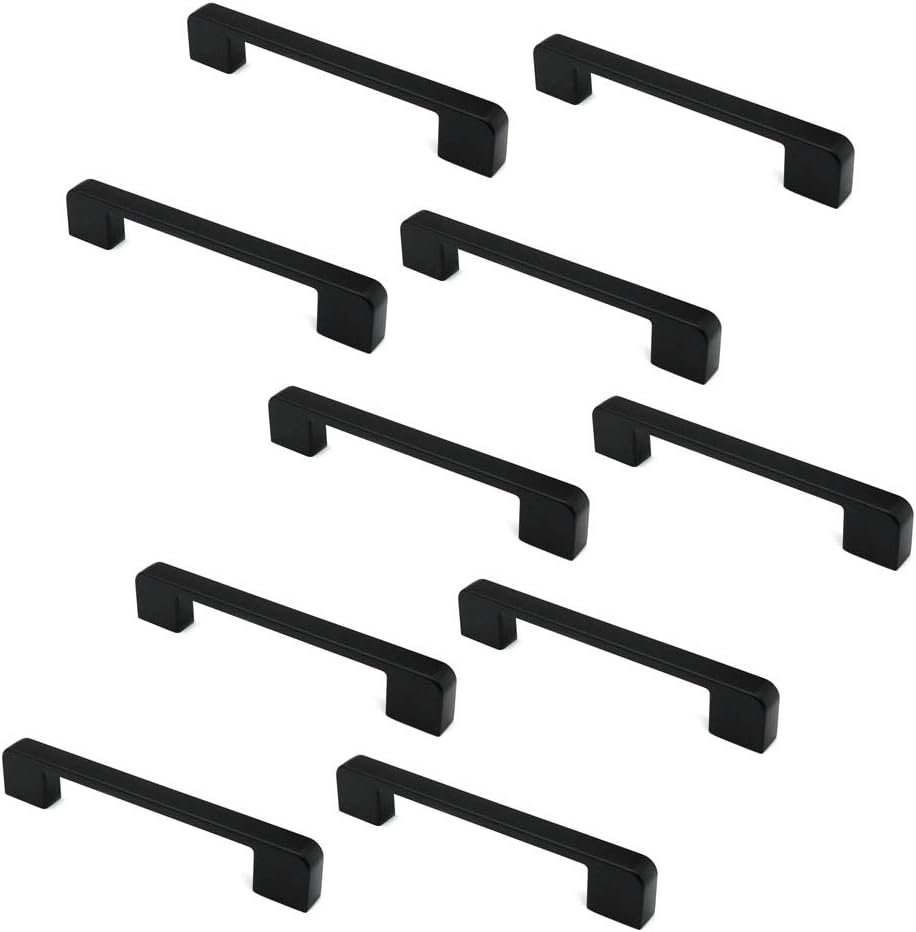 Set of 10 NUZAMAS Matt Black Cabinet Door Handles and Pulls, Furniture Drawer Handles, Zinc Alloy, 137mm Long