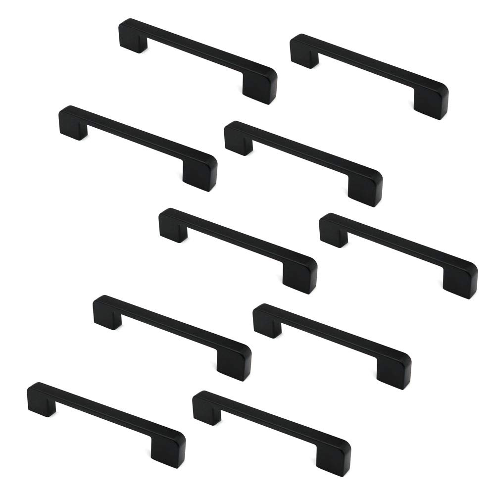 Set of 10 NUZAMAS Matt Black Cabinet Door Handles and Pulls, Furniture Drawer Handles, Zinc Alloy, 137mm Long, Kitchen Cabinet Wardrobe Knobs Bars, Center to Center 128mm