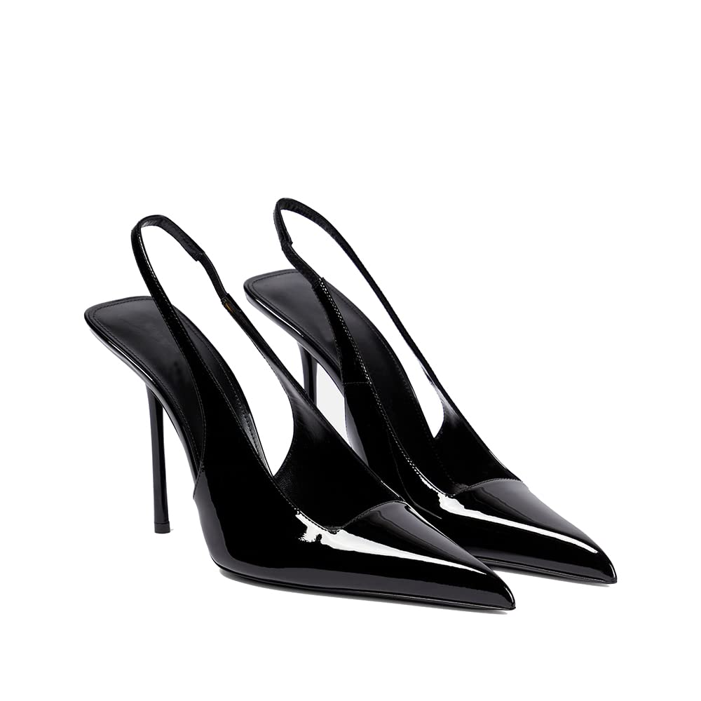 Photo 1 of THESHY Women's Pointed Toe High Stiletto Heels Slingback Stretch Slip-on Pumps Backless Patent Leather Fashion Dress Shoes for Women Black