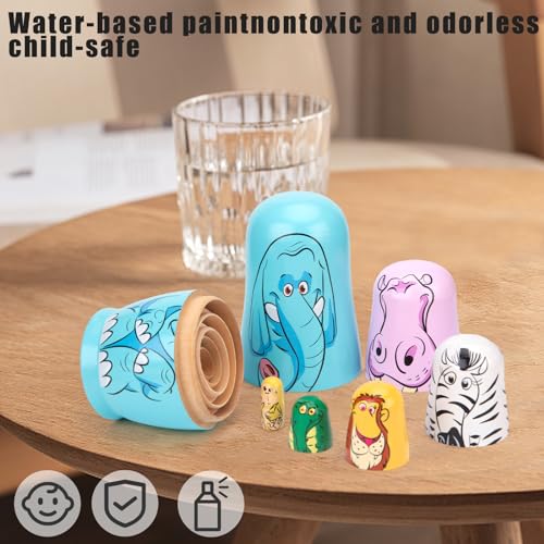 POPLAY 6PCS Russian Nesting Dolls, Matryoshka Doll Stacking Dolls Wooden Animal Nesting Dolls Handmade Toys for Kids Birthday Home Decor