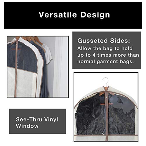 Smart Design Gusseted Dress Garment Bag w/ Clear Window - Includes Zipper Closure & Travel Loop - for Dresses, Coats, & Pants Storage Organization - (24 x 54 Inch) [Beige] - Thumbnail 4