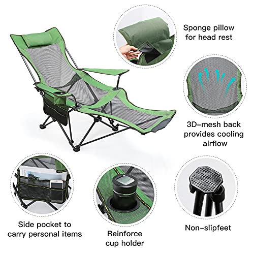 Uverbon Silla de Camping Plegable Reclinables Portátiles con Soporte para Tazas y Bolsa de Almacenamiento, para Playa, Senderismo, Picnics, Pescar