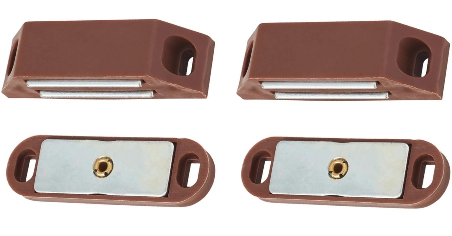Merriway® BH00393 (2 Pcs) Heavy Duty Magnetic Cupboard Cabinet Door Catches, Large 63 x 18 mm Brown with Single Plate and Screws, 8 kg Pull Strength - Pack of 2 Pieces