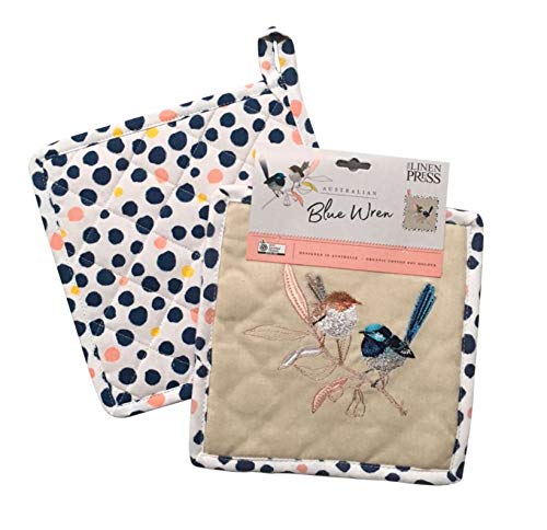 Linen Press LIN0012 Pot Holder, Cotton, Blue Wren