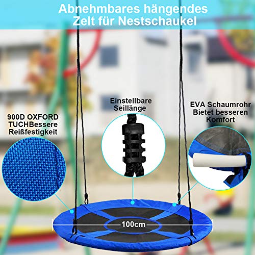 YOLEO 100cm Nestschaukel mit Zelt, Kinderschaukel Gartenschaukel, Tellerschaukel belastbar 150kg, höhenverstellbar 140… – Bild 6