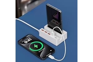 2Pack Multifunctional Power Strip with 4 USB & 1 Type-C Port, Built-in Phone Stand & Fast Charging, Compact Charging Station 