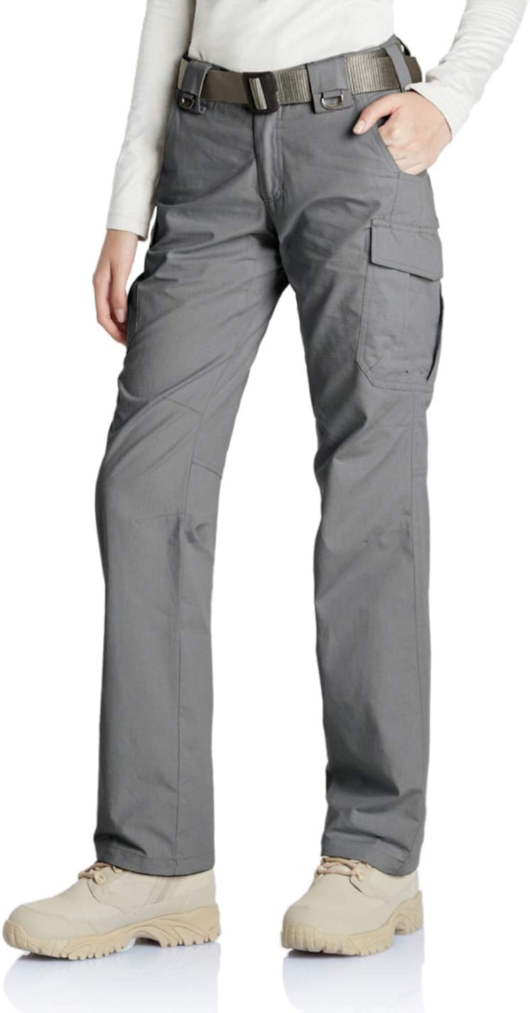 CQR Women's Flex Stretch Tactical Pants, Water Repellent Ripstop Work Pants, Elastic Waist Straight/Cargo Pants with Pockets : Clothing