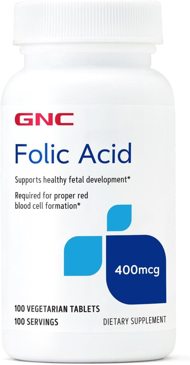 GNC Folic Acid 400mcg | Supports Healthy Fetal Development | Required for Proper Red Blood Cell Formation | Vegetarian Formula | 100 Count