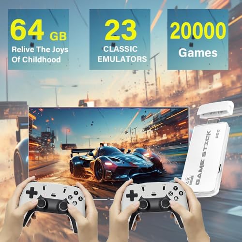 Retrogaming Console, Retro 20,000+ Classic Games Console with 2 Wireless HDMI TV Controllers Plug & Play, Retro Gaming Console for Family & Parties (64-G)