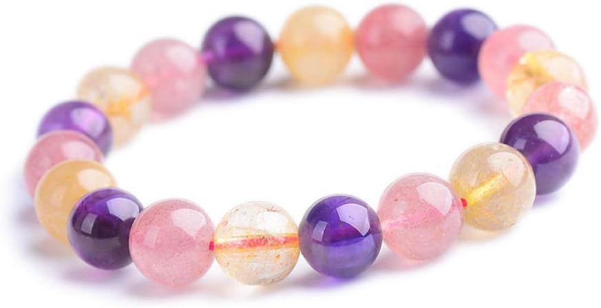 WUANNI Natural Strawberry Crystal Bracelet Healing Crystal Balance Beads@Caifa Super Seven_10mm single circle (19 pieces)