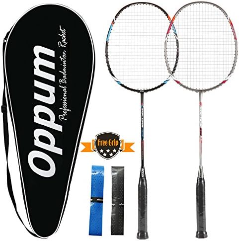 OPPUM 100% Full-Carbon Fiber Professional 2 Player Badminton Racquets Set Carbon-fiber Badminton Rackets Including 2 Rackets/1 Carrying Bag/2 Overgrips