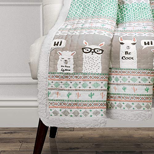 Lush Decor Llama Stripe Fuzzy Reversible Sherpa Throw Blanket, 60” x 50