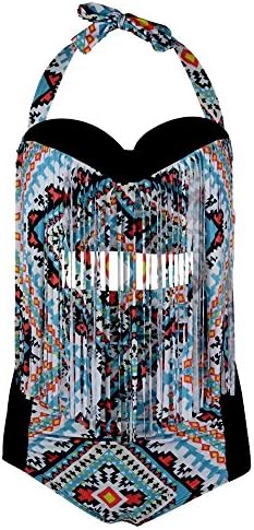 LYB Women Sexy Retro Tassel Plus Size Push Up High Waist Swimsuit (XL,Green)