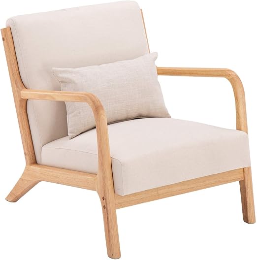 Amazon Com Single Sofa Chair Fabric Oak Sofa Leisure Sofa For End Table And Living Room Beige Kitchen Dining