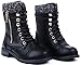 Link Mango-31 Girls Kids Round Toe Military Lace Up Knit Ankle Cuff Low Heel Combat Boots,Black,3