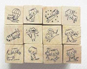 Amazon 可愛い猫スタンプ １２種 完成品 カラフルスタンプ台セット スタンプ 文房具 オフィス用品