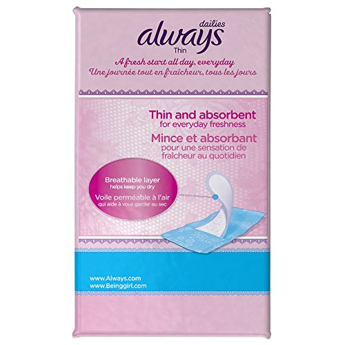 Always Thin Dailies Liners, Unscented, Wrapped, 60 Count