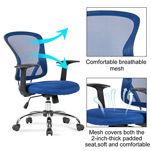 YAMASORO Office Mesh Task Chair Mid Back Swivel Computer Desk Chairs with Backrest,Armrest and Adjustable Seat Height for Home Office Conference Room (Blue-7425)
