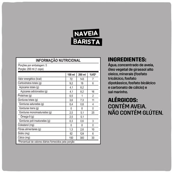 Naveia Pack 12x Leite Vegetal de Aveia Barista 1L - Para Café, Vegano, Sem Lactose e Sem Glúten