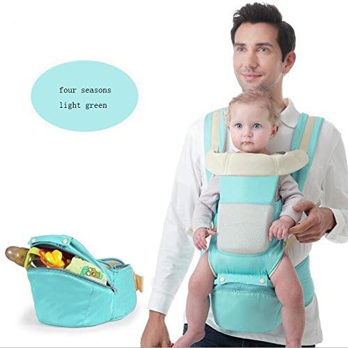 FJY Baby Carrier Hip Seat Sling Strap Waist Stool Detachable Front-Style Rear Side Multifunction Toddler Best Safe Backpack Carriers four seasons , Light green , A